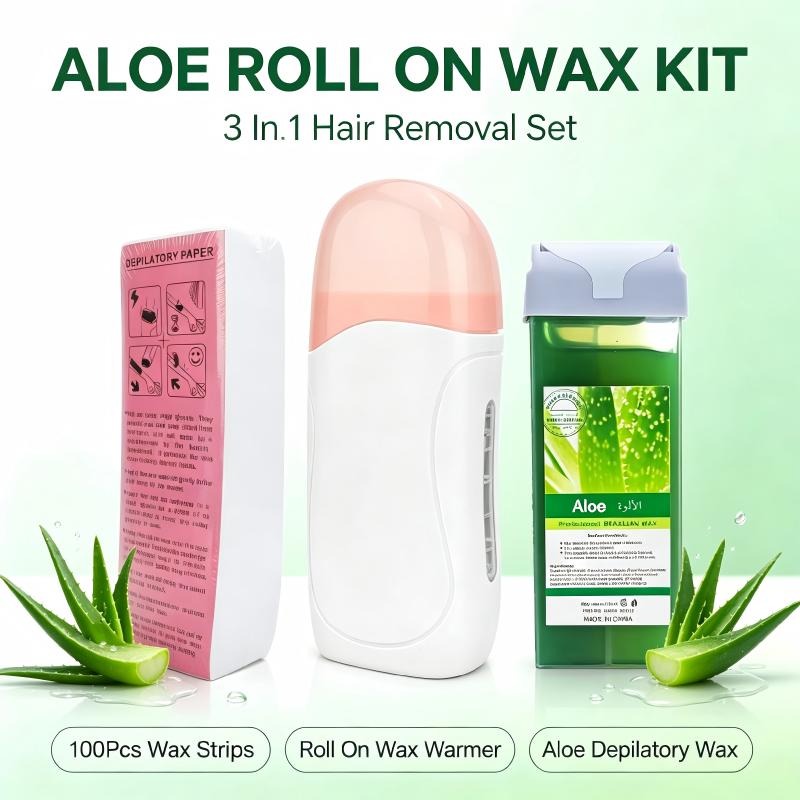 Waxing Kit Home - Tragbares Roll-on-Wachs-Set, Roll-on-Wachserhitzer, Enthaarungswachs-Roller, 100 Stück